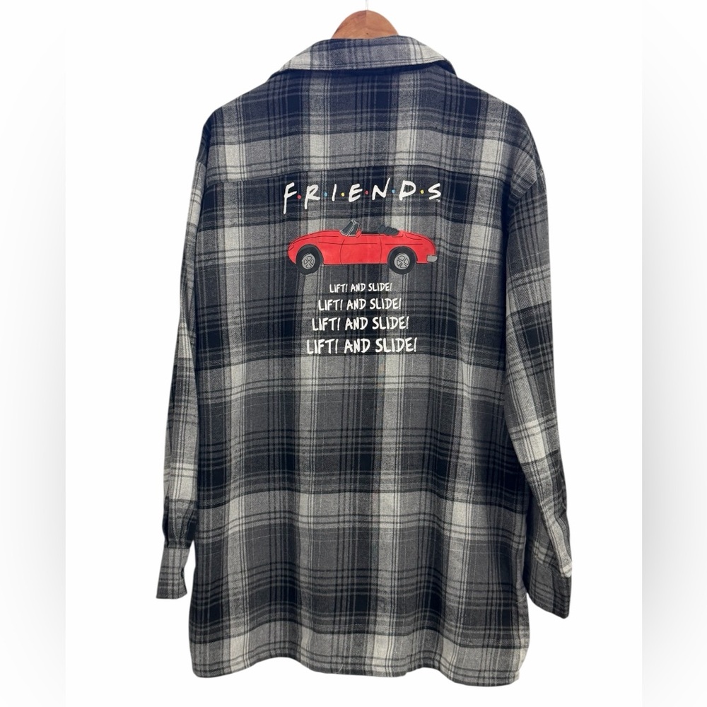 FRIENDS Black and White Plaid Shirt with Red Car Graphic